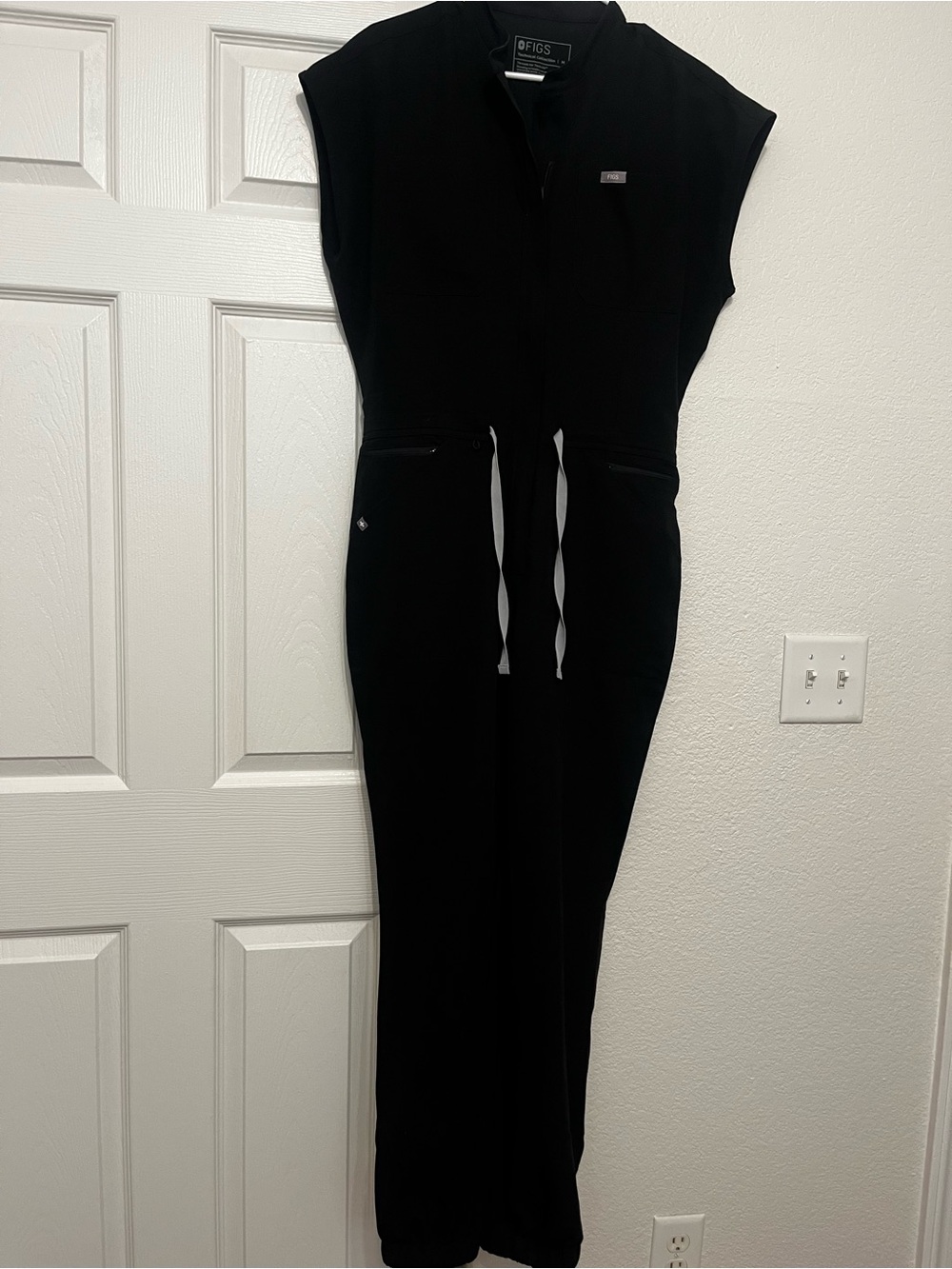 Figs Black Sleeveless Zip-Front Jumpsuit with Drawcord Waist